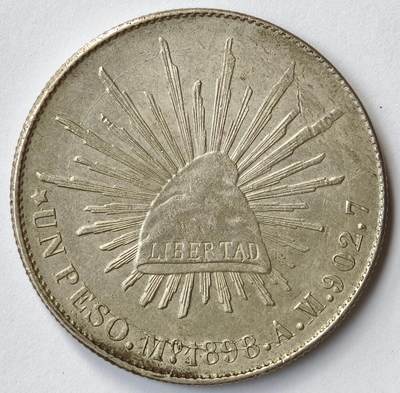 紫瑗钱币——第474期 - 墨西哥 1898年 MO AM 在华流通 直边鹰洋 1比索 银币
