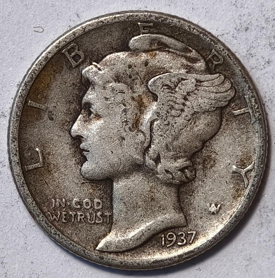 紫瑗钱币——第510期 美国 1937年  墨丘比利 小飞侠 10美分 2.5克 0.9银