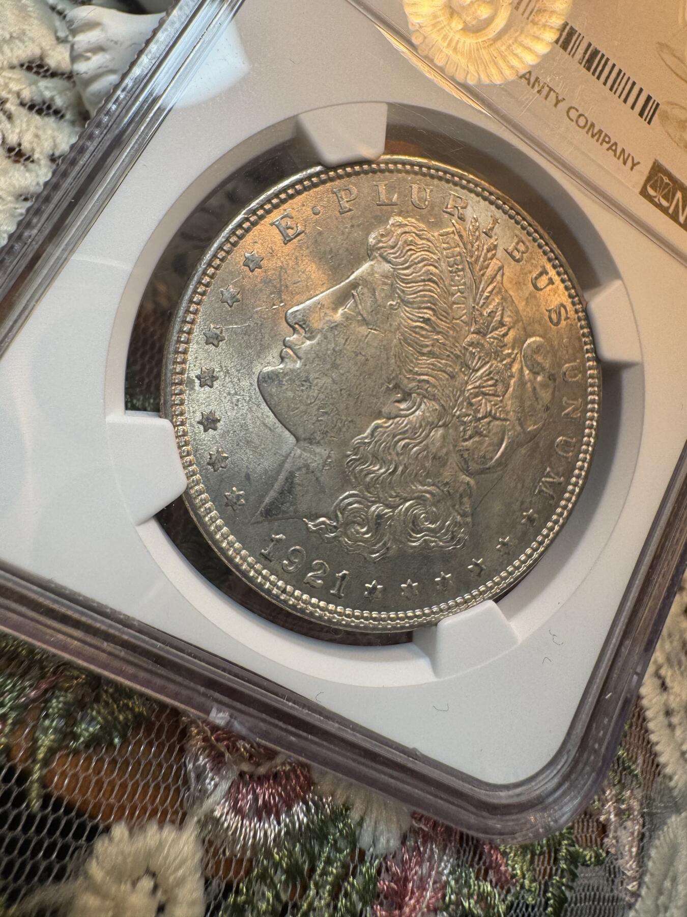 “一元初始，万象更新”新年新铺开张 全场免押0佣金 NGC MS63 1921年摩根 绝美淡金色包浆