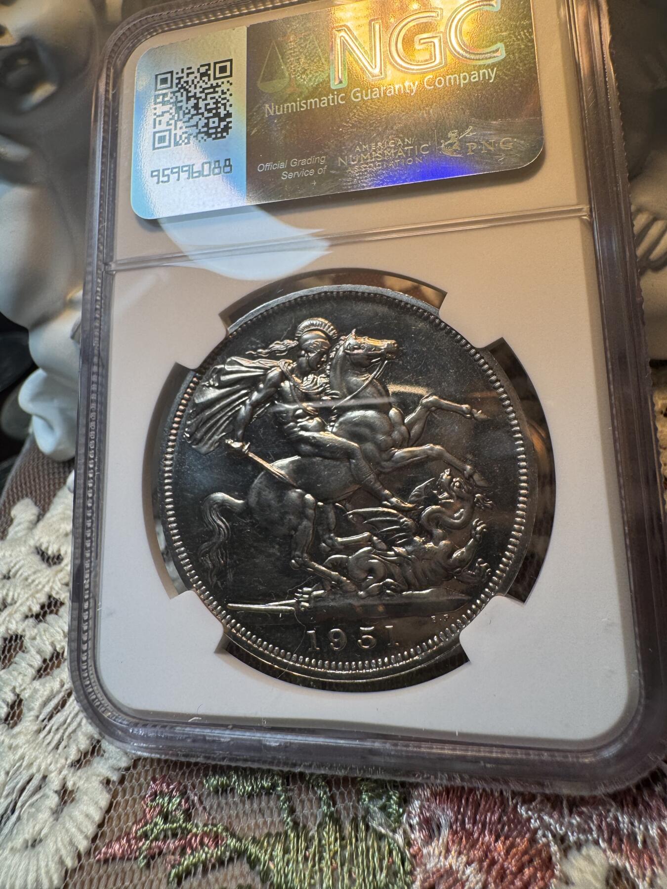 “一元初始，万象更新”新年新铺开张 全场免押0佣金 NGC PL63 1951年英国乔治六世镍马剑，最后的马剑
