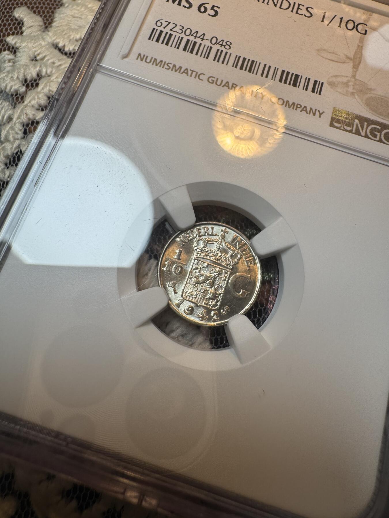 “一元初始，万象更新”新年新铺开张 全场免押0佣金 NGC MS65 1942年荷属东印度S版 1/10盾