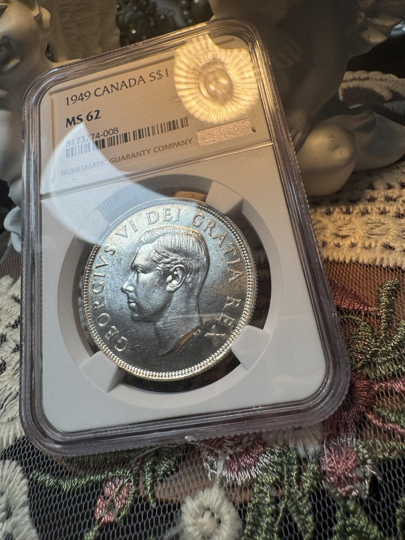 “一元初始，万象更新”新年新铺开张 全场免押0佣金 NGC MS62 1949年加拿大乔治六世1刀