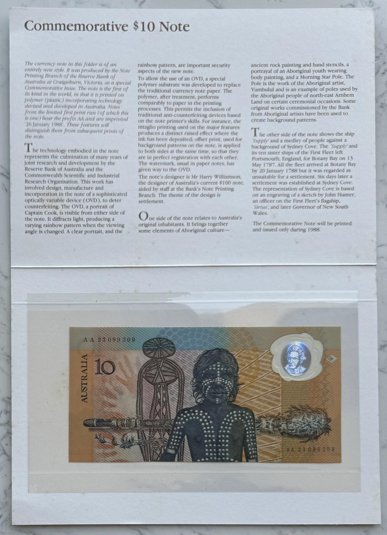 2026第3场（总第230期）：精品测试钞、外钞综合场 尾冠AA23 澳大利亚“移民200周年”10元塑料纪念钞册装UNC（全程无47）