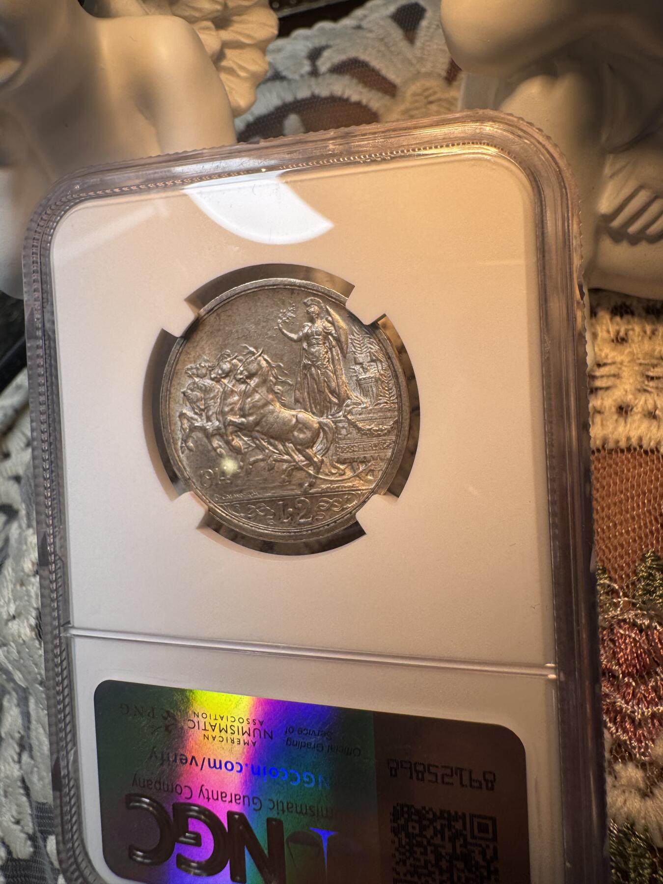 “一元初始，万象更新”新年新铺开张 全场免押0佣金 NGC MS64 1914年R意大利马车2里拉，早期年份，少见高分