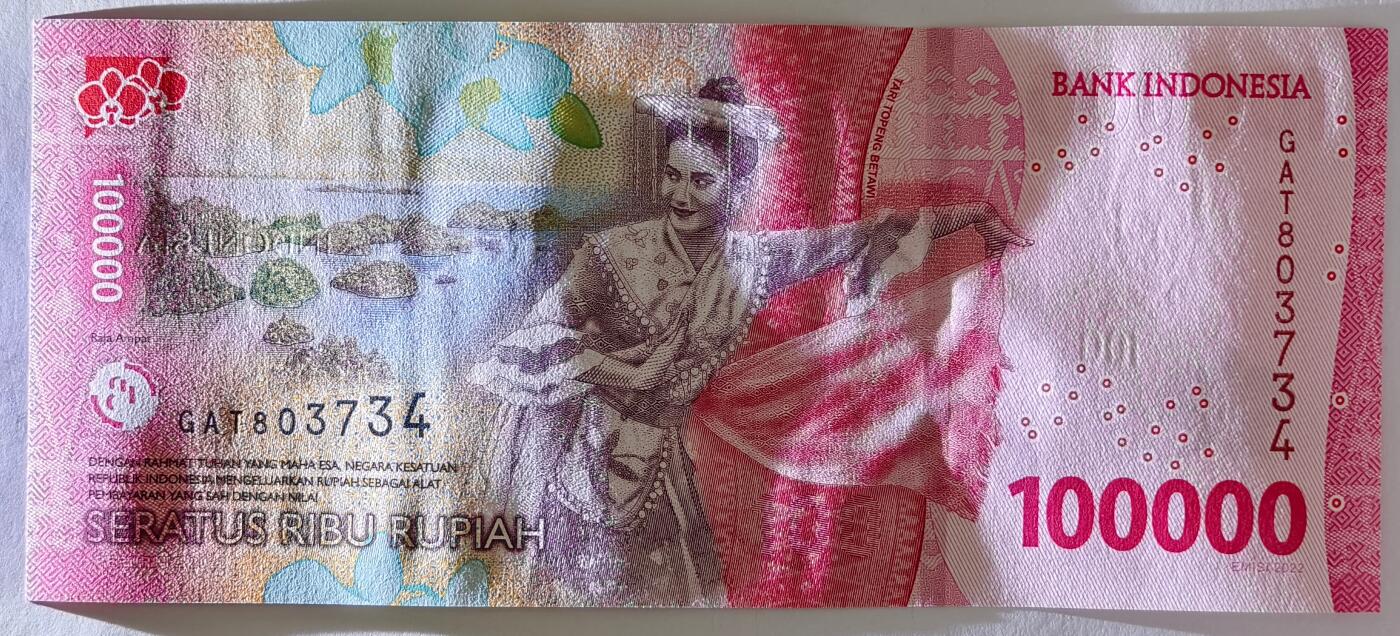 紫瑗钱币——第497期——纸币场 印度尼西亚 2022年 苏加诺和穆罕默德·哈达 100000卢比 UNC