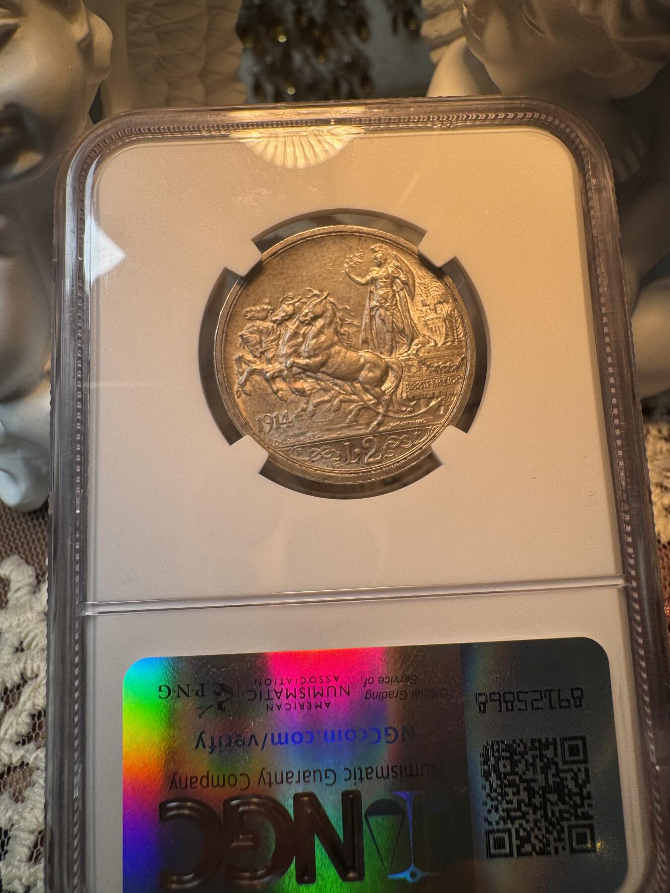 “一元初始，万象更新”新年新铺开张 全场免押0佣金 NGC MS64 1914年R意大利马车2里拉，早期年份，少见高分