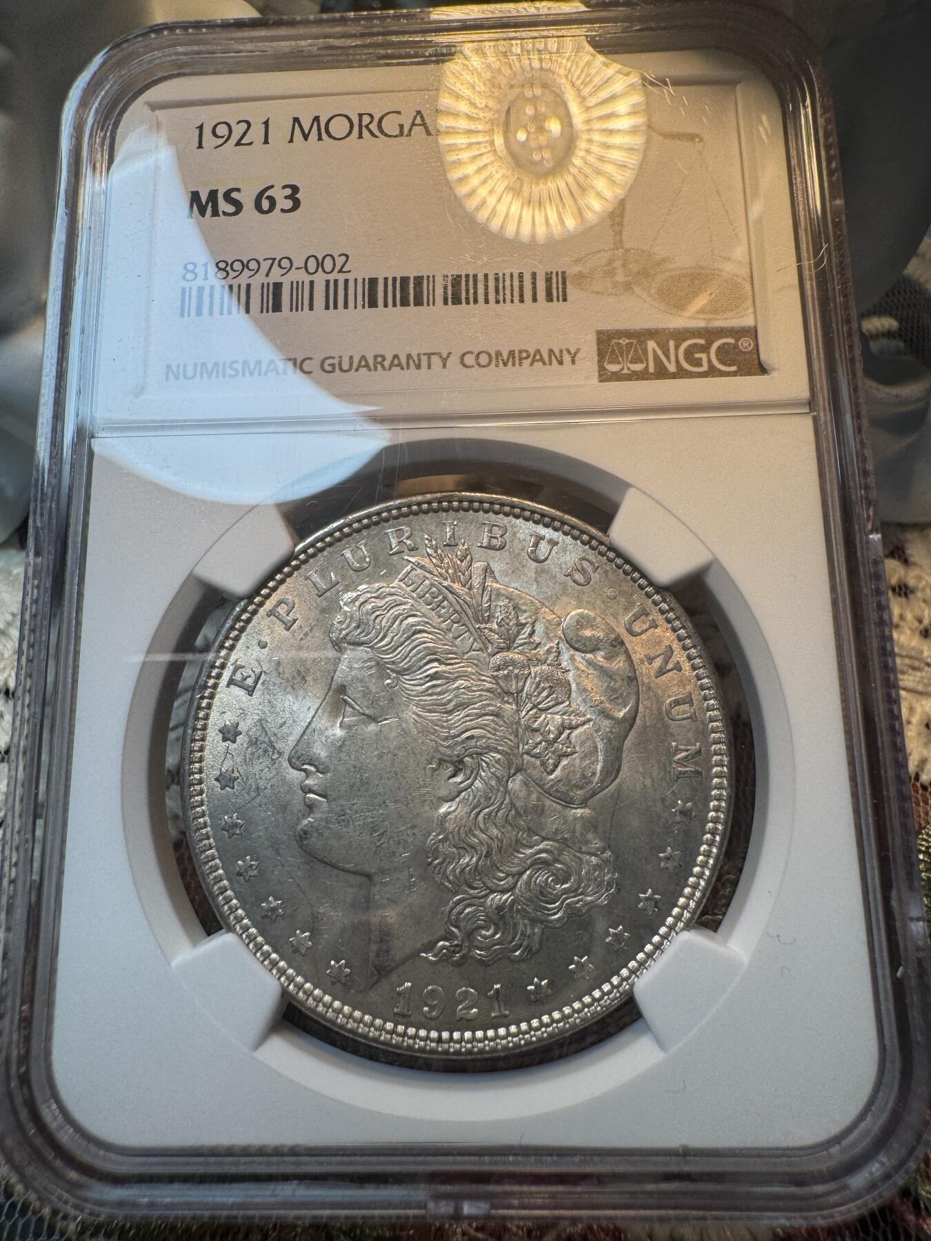 “一元初始，万象更新”新年新铺开张 全场免押0佣金 NGC MS63 1921年摩根 绝美淡金色包浆