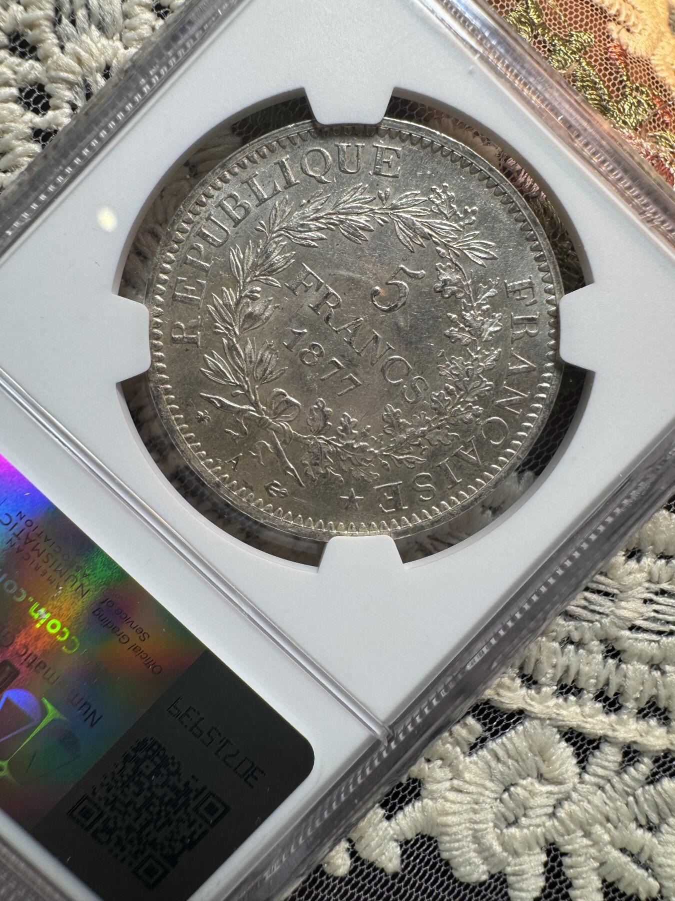 “一元初始，万象更新”新年新铺开张 全场免押0佣金 NGC MS62 1877年法国大力神5法郎，少见年份