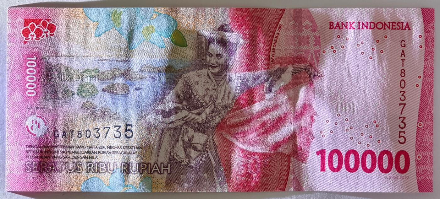 紫瑗钱币——第485期——纸币场 印度尼西亚 2022年 苏加诺和穆罕默德·哈达 100000卢比 UNC