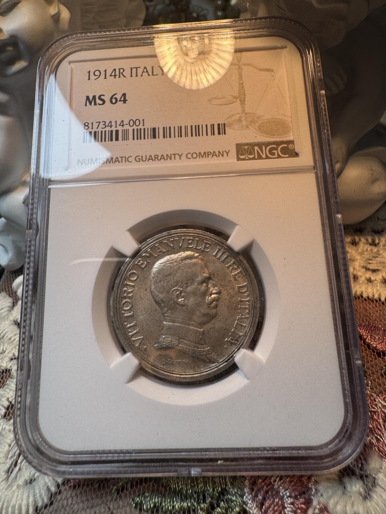 “一元初始，万象更新”新年新铺开张 全场免押0佣金 NGC MS64 1914年R意大利马车2里拉，早期年份，少见高分