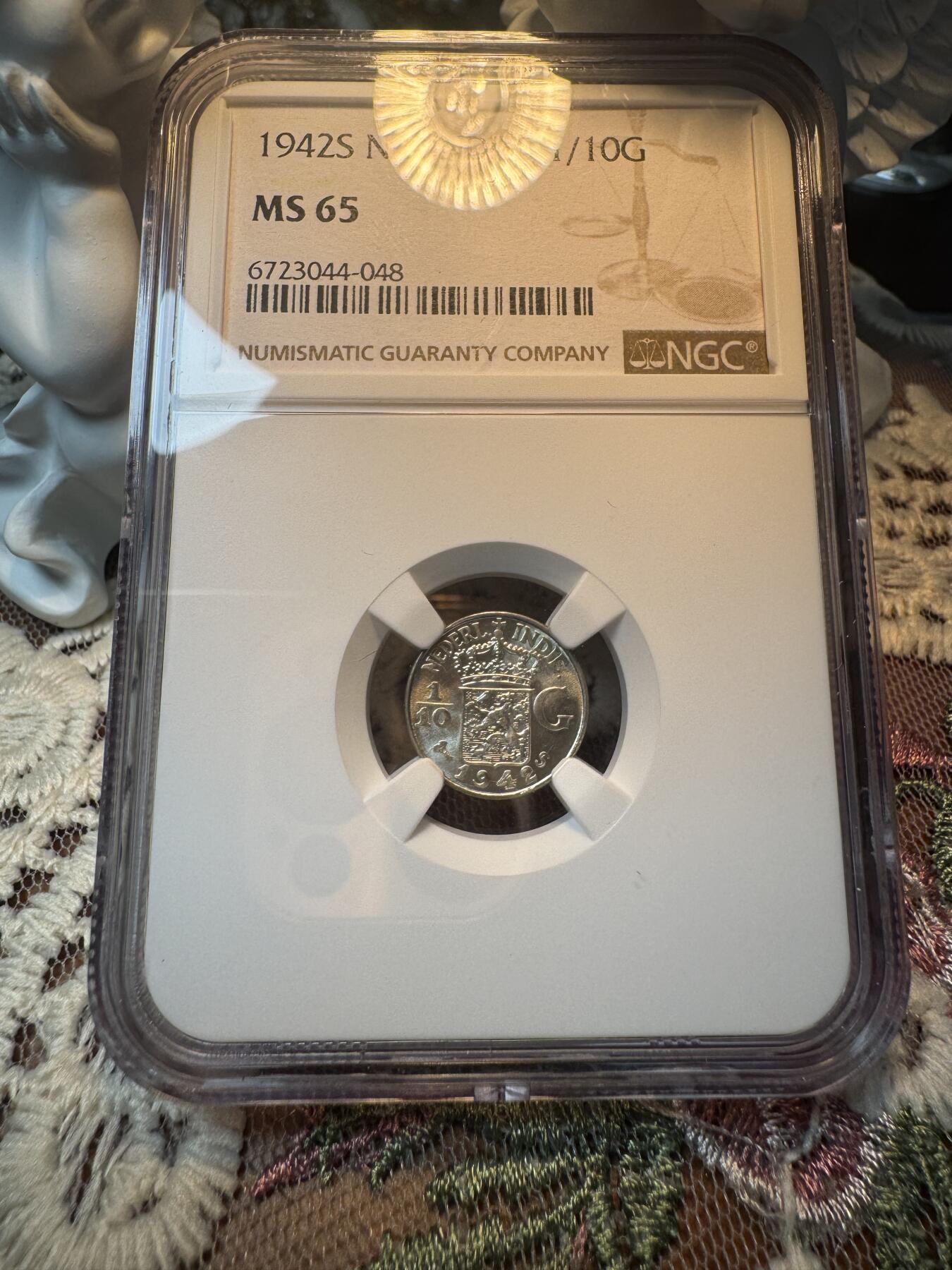 “一元初始，万象更新”新年新铺开张 全场免押0佣金 NGC MS65 1942年荷属东印度S版 1/10盾