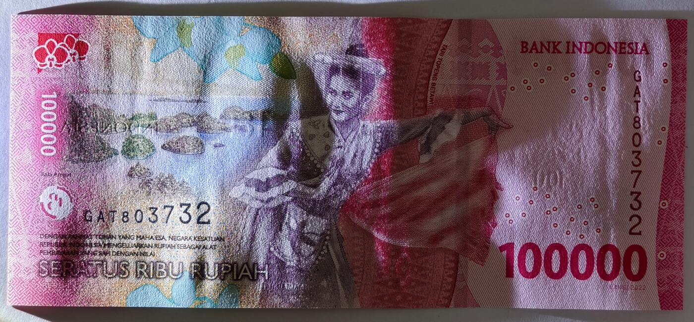 紫瑗钱币——第511期——纸币场 印度尼西亚 2022年 苏加诺和穆罕默德·哈达 100000卢比 UNC