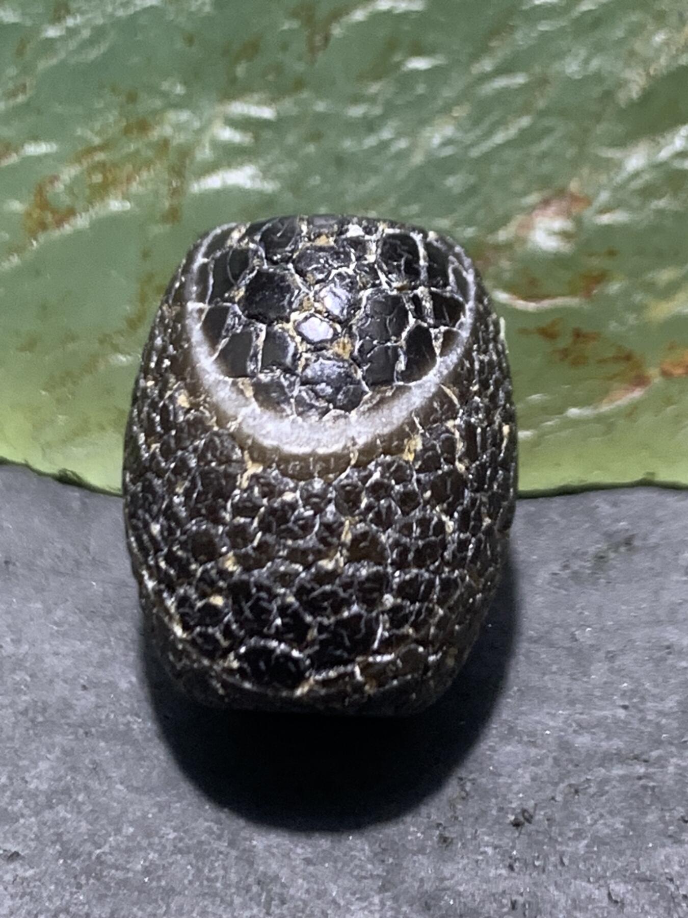 精美药师玛瑙龙鳞风化纹桶珠一个 精美药师玛瑙龙鳞风化纹桶珠一个