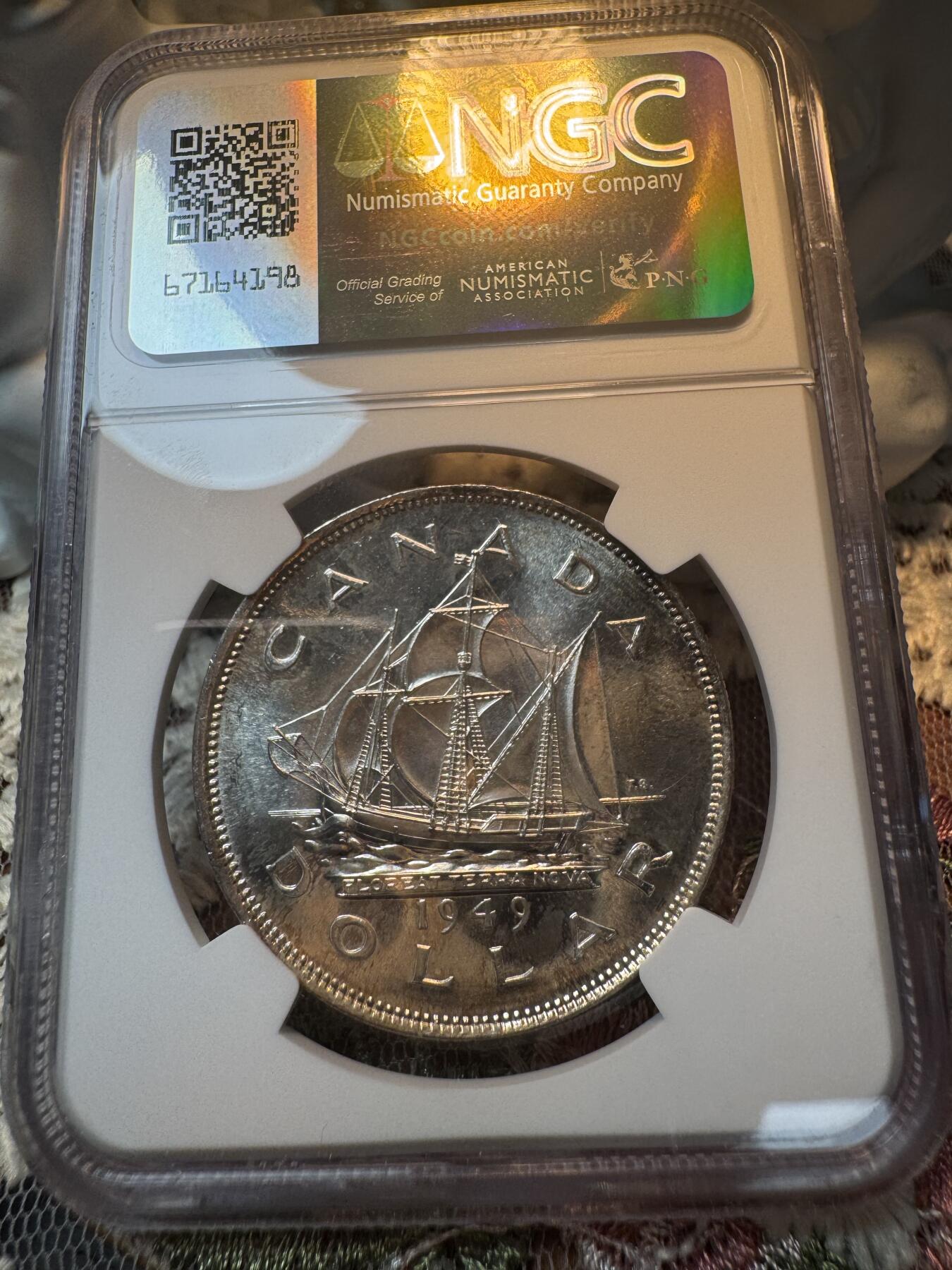 “一元初始，万象更新”新年新铺开张 全场免押0佣金 NGC MS62 1949年加拿大乔治六世1刀