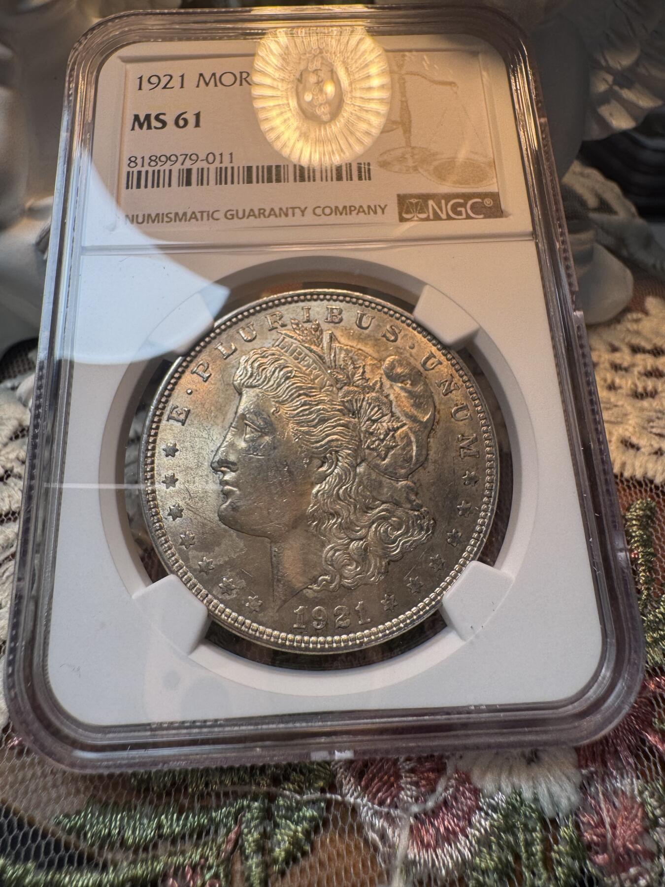 “一元初始，万象更新”新年新铺开张 全场免押0佣金 NGC MS61 1921年摩根 淡金色黄油包浆