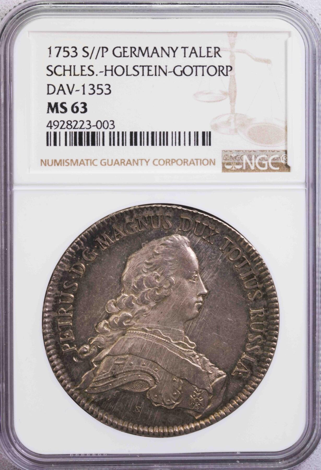 NGC-MS63 1753石勒苏益格彼得三世泰勒大珍品
