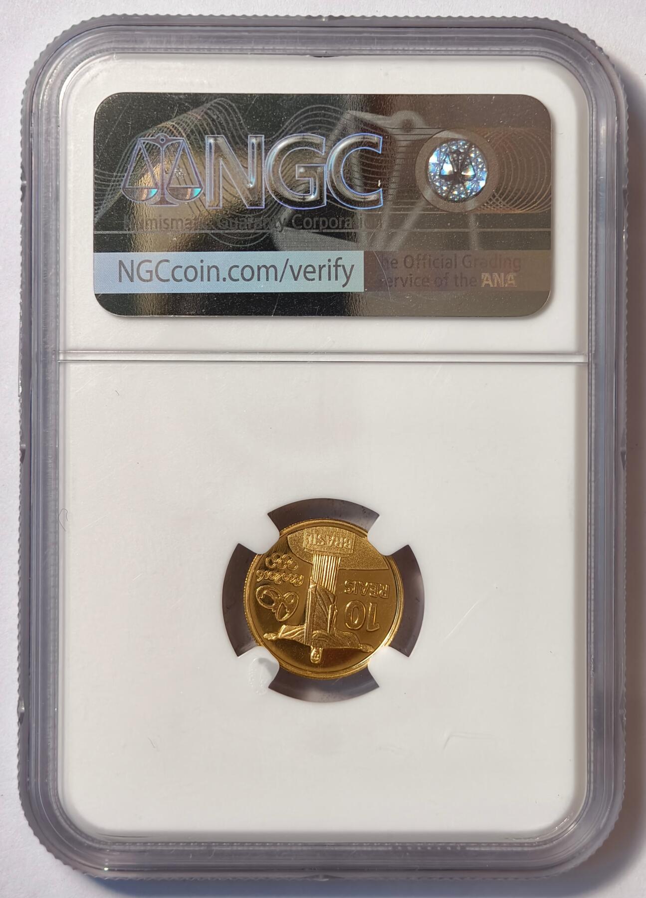 紫瑗钱币——第500期 巴西 2015年 里约热内卢奥运会 摔跤 10里亚尔 金币 NGC PR68 UC