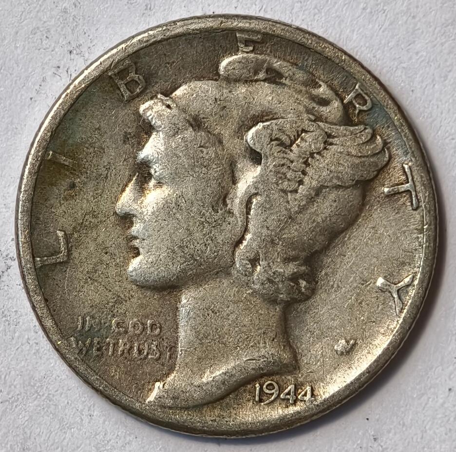 紫瑗钱币——第522期 美国 1944年  墨丘比利 小飞侠 10美分 2.5克 0.9银