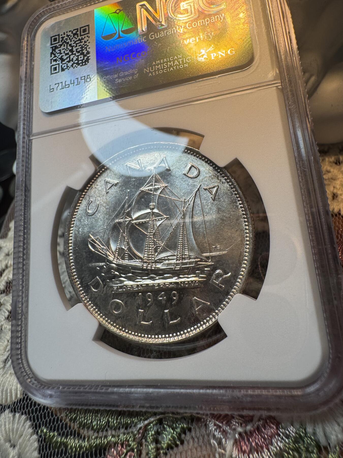 “一元初始，万象更新”新年新铺开张 全场免押0佣金 NGC MS62 1949年加拿大乔治六世1刀