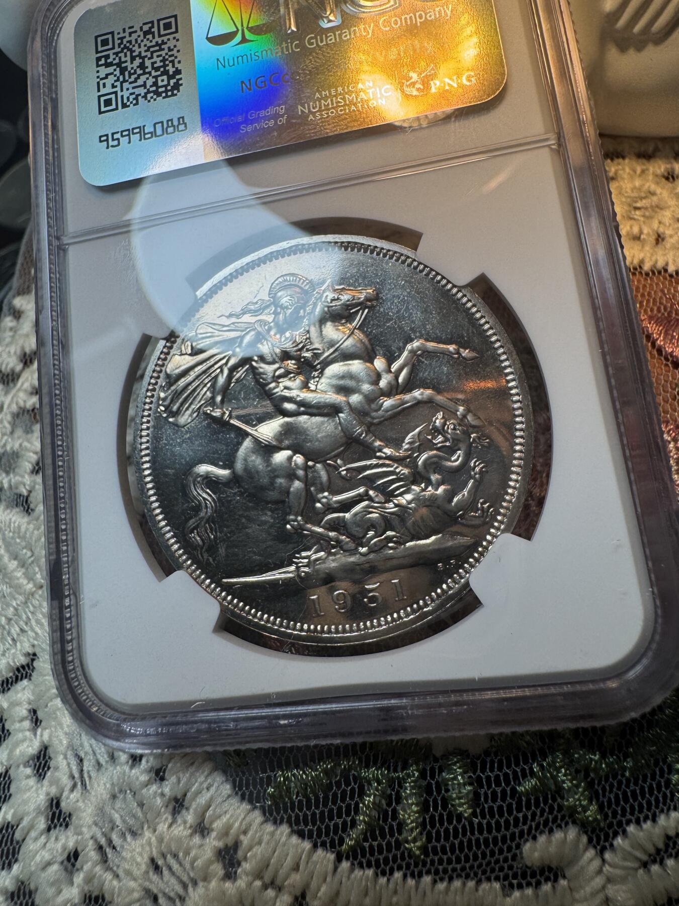 “一元初始，万象更新”新年新铺开张 全场免押0佣金 NGC PL63 1951年英国乔治六世镍马剑，最后的马剑