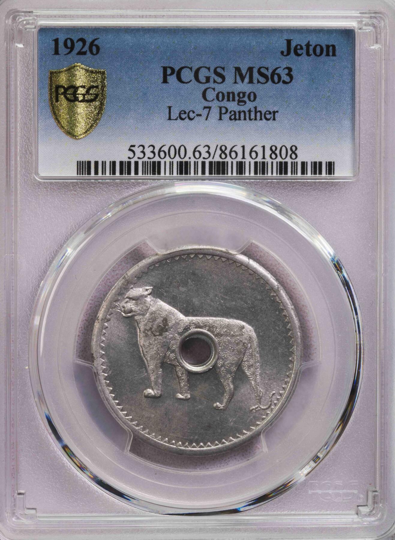 NGC/PCGS-MS62/63 1925/6法属赤道非洲大象和豹子代用币
