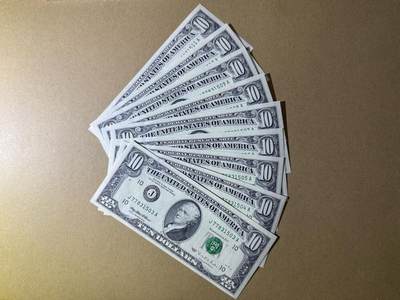 《张总收藏》181期-外币精品百拍特别场 美国10美元9张 UNC 1995年 连号9张