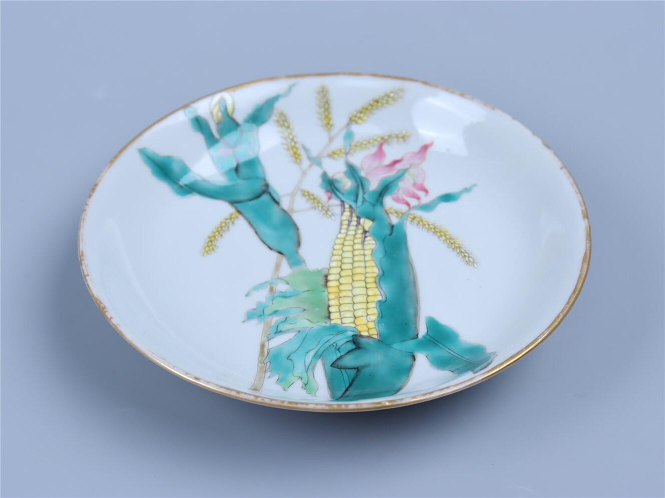 承乾2024年秋季文物艺术品拍卖会 清 粉彩玉米纹盘 1 14.2*3cm  瓷