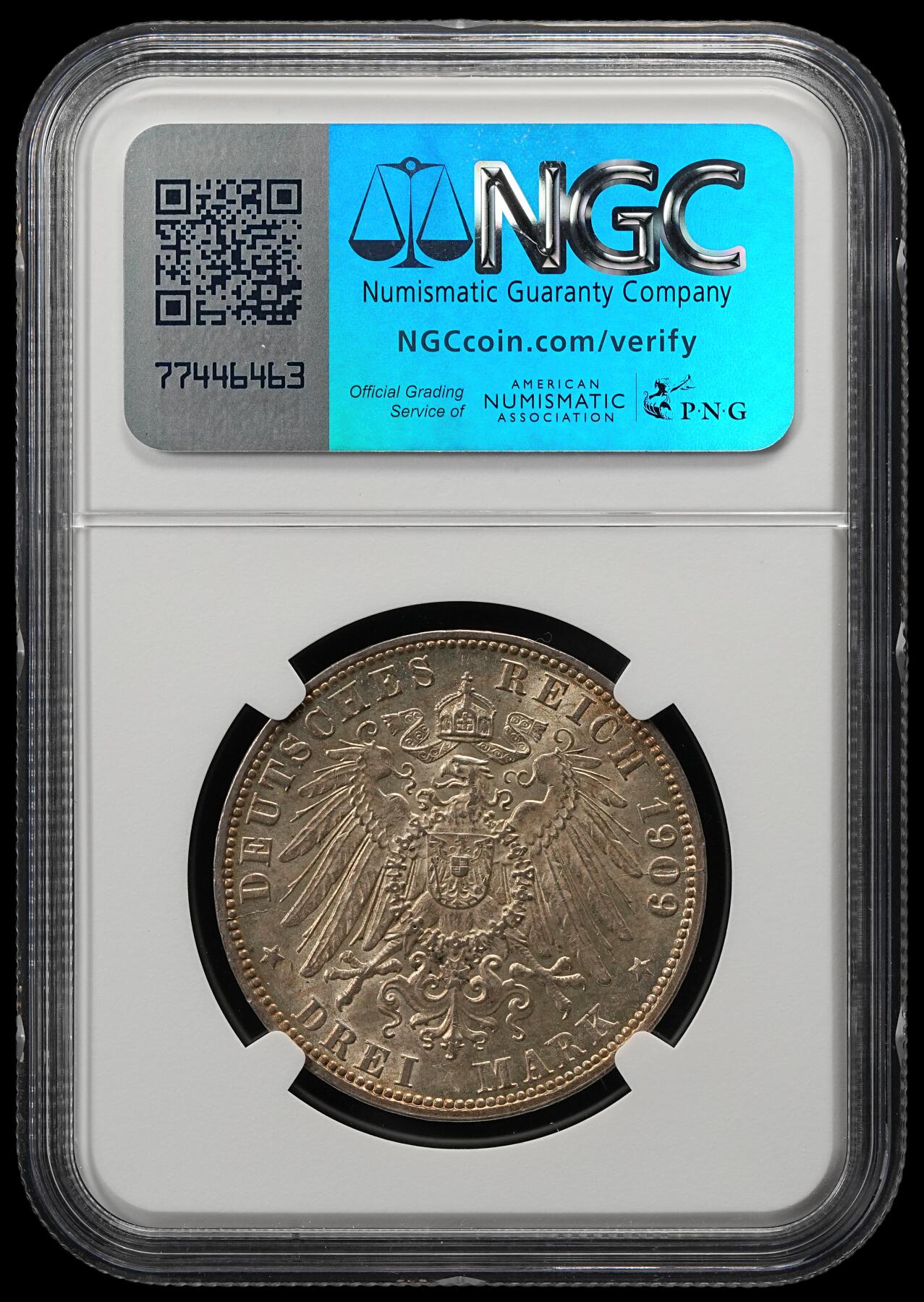 修遠堂世界钱币第五十二期 全场包邮 NGC MS62 1909年汉堡3马克银币
