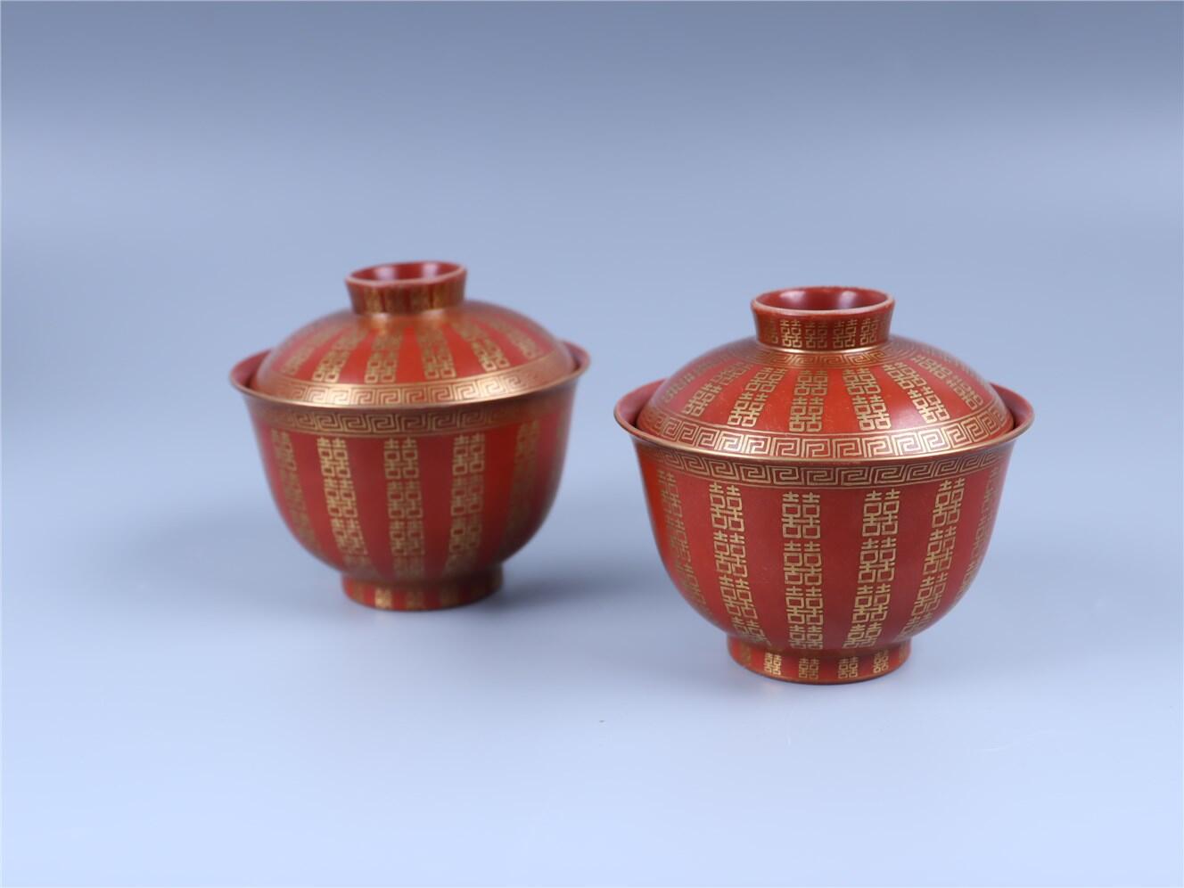承乾2024年秋季文物艺术品拍卖会 青同治 “喜”字大婚瓷一对 2 9.7*9cm*2  瓷