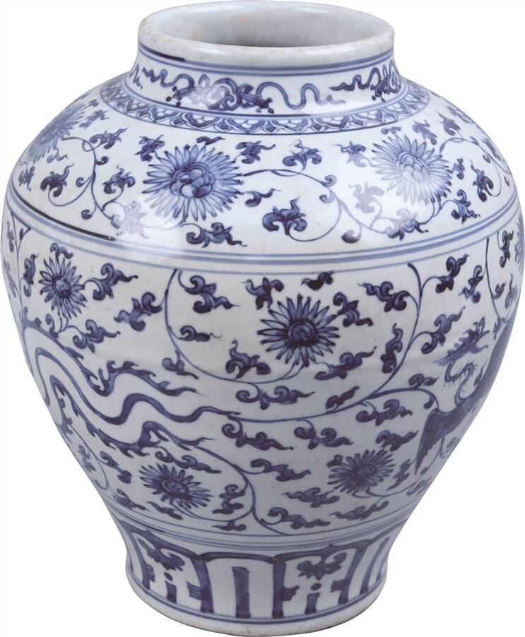 承乾2024年秋季文物艺术品拍卖会 明 青花凤穿花纹罐 1 24*31cm  瓷
