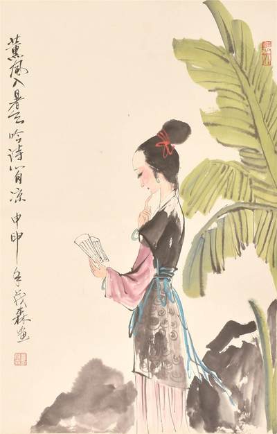 盖茂森 仕女 设色纸本立轴 68*44.5cm