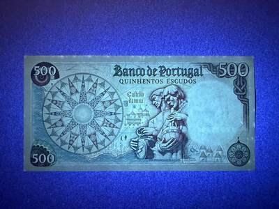 《张总收藏》181期-外币精品百拍特别场 葡萄牙500埃斯库多 UNC 1979年 葡萄牙国王若昂二世 边缘荧光
