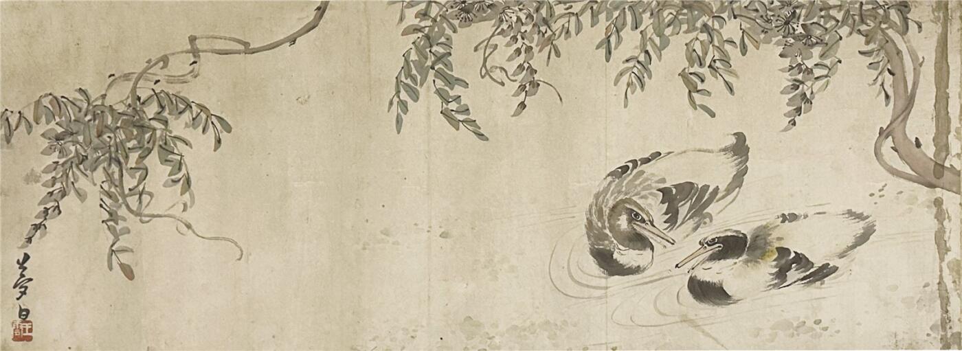 承乾2024年秋季文物艺术品拍卖会 王梦白 花鸟  设色纸本镜片 33×87cm