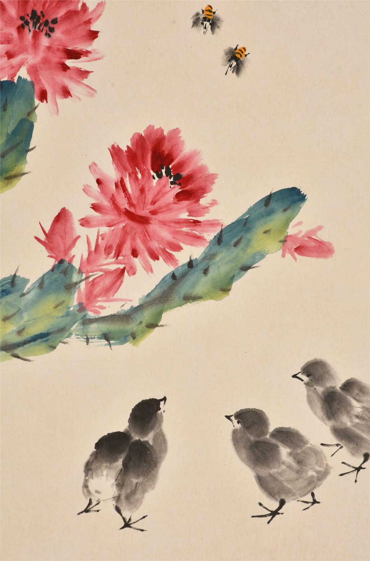 承乾2024年秋季文物艺术品拍卖会 娄师白 雏鸡图 纸本立轴 48×44cm