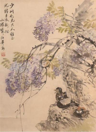 承乾2024年秋季文物艺术品拍卖会 - 任伯年  紫藤 设色纸本立轴 68*49cm