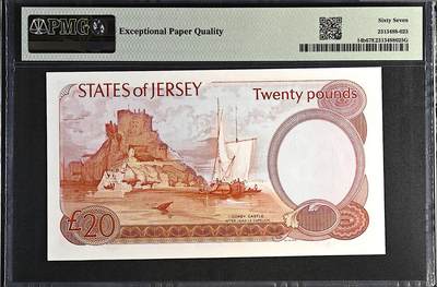 《张总收藏》181期-外币精品百拍特别场 泽西20镑 PMG67E 1976年老版本 女王钞