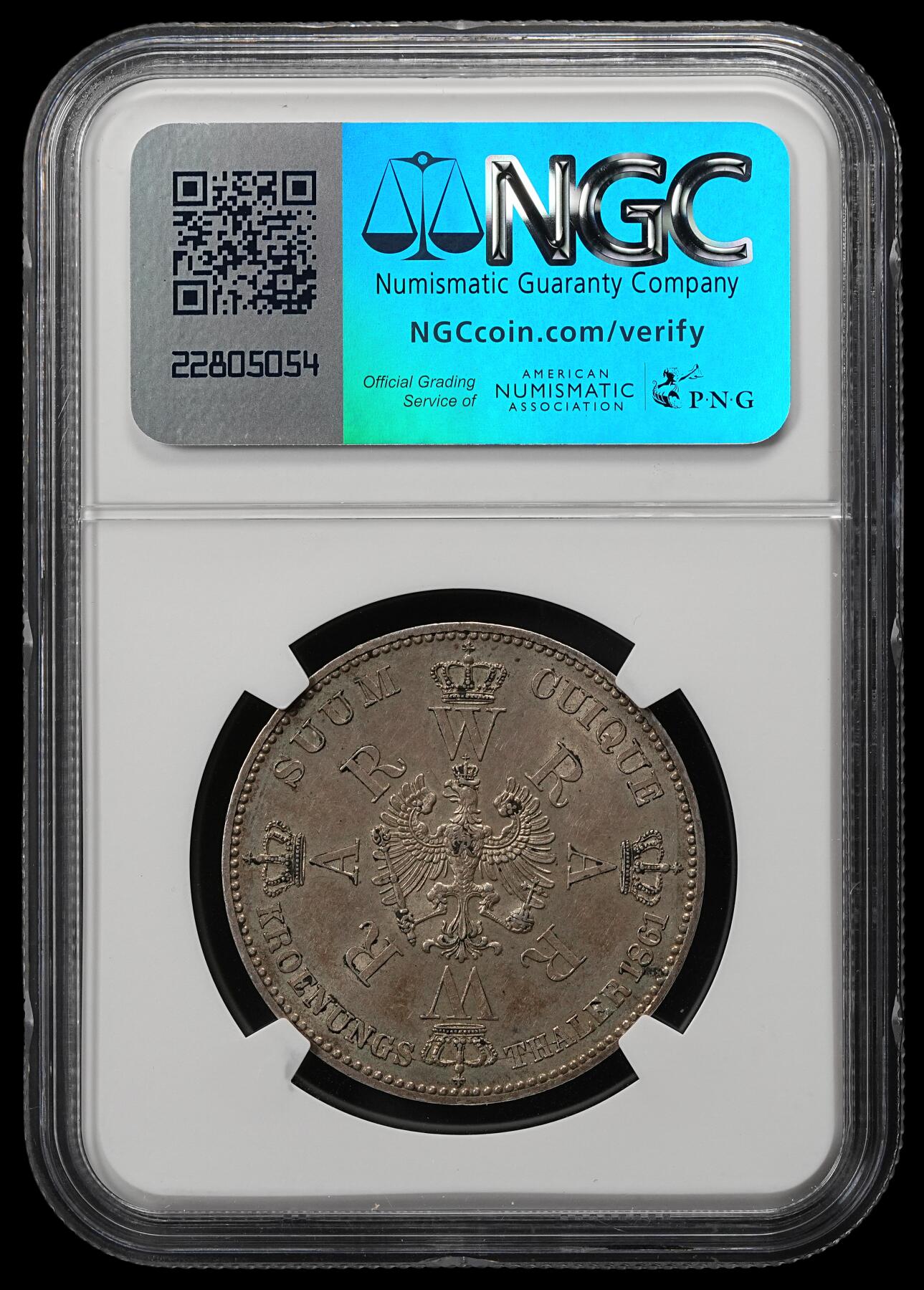 修遠堂世界钱币第五十二期 全场包邮 NGC MS62 1861年普鲁士威廉一世加冕纪念1泰勒银币