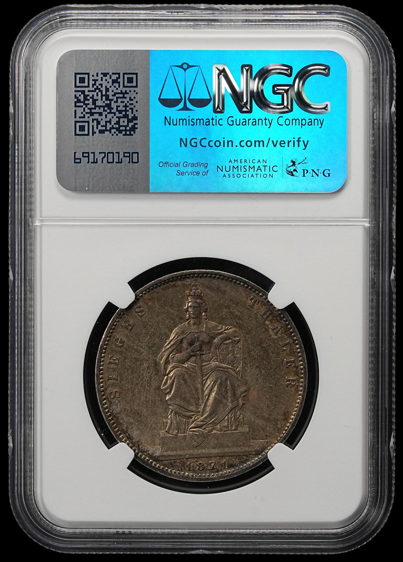 修遠堂世界钱币第五十二期 全场包邮 NGC MS62 1871年普鲁士-普法战争胜利1泰勒银币