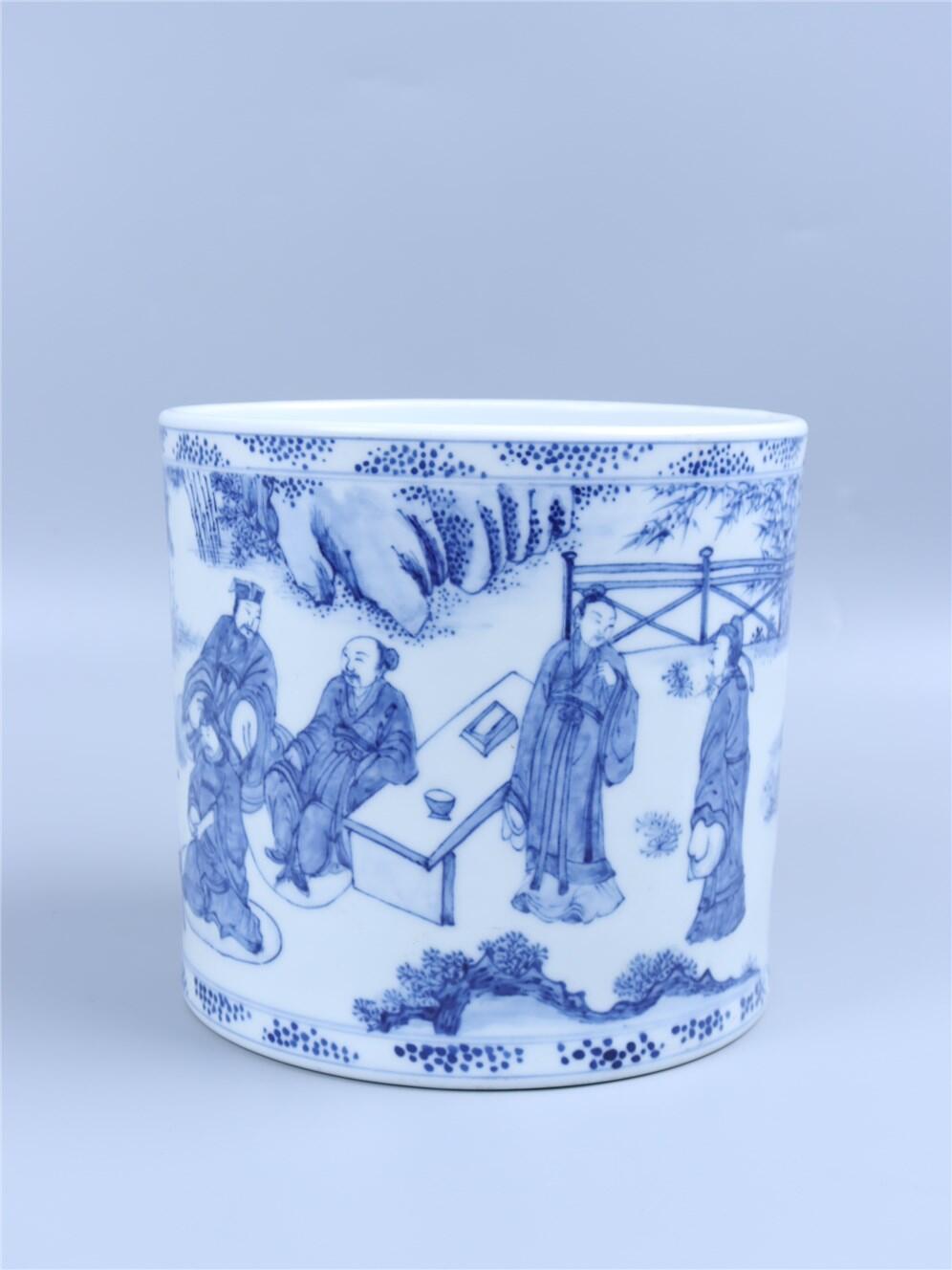 承乾2024年秋季文物艺术品拍卖会 清 青花竹林七贤笔筒 1 17*17.8cm  瓷
