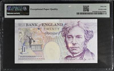 《张总收藏》181期-外币精品百拍特别场 英国E序列初版1991年20镑PMG66E无3457豹子888 Pick#384b皇冠版稀少二签Kentfield签