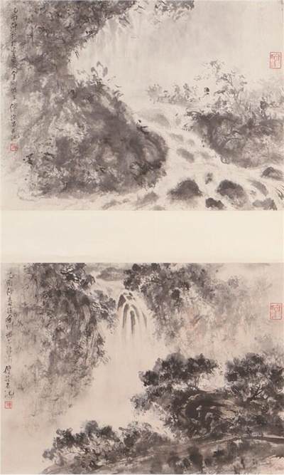 承乾2024年秋季文物艺术品拍卖会 - 傅抱石 山水人物双挖 设色纸本立轴 35*47cm*2cm