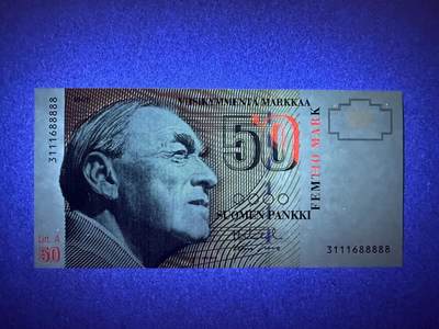 《张总收藏》181期-外币精品百拍特别场 老虎号88888 芬兰50马克 UNC 1991年 无47老虎号88888