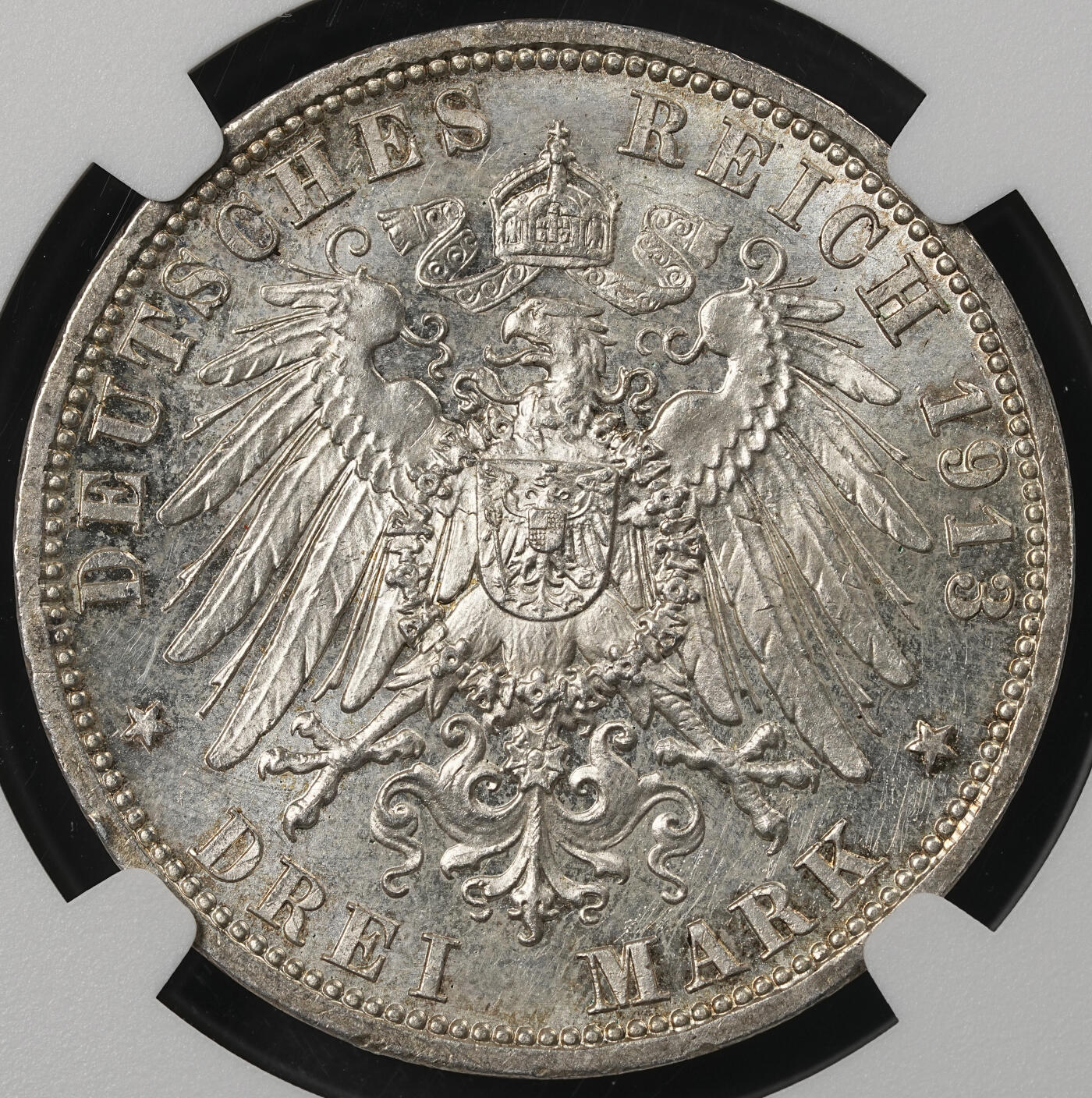 修遠堂世界钱币第五十二期 全场包邮 NGC MS62 1913年普鲁士威廉二世登基25周年纪念3马克银币