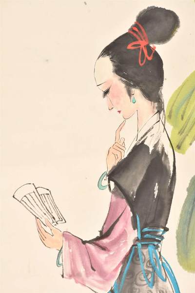 盖茂森 仕女 设色纸本立轴 68*44.5cm