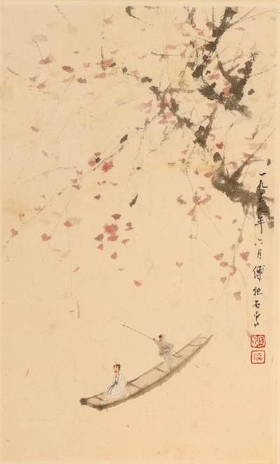 承乾2024年秋季文物艺术品拍卖会 - 傅抱石  江上冷舟图 设色纸本立轴 24*14cm
