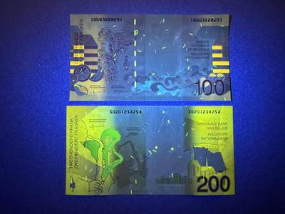 《张总收藏》181期-外币精品百拍特别场 比利时100、200法郎2张 UNC 末版
