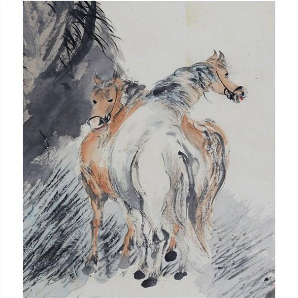 承乾2024年秋季文物艺术品拍卖会 倪田 双骏图 设色纸本立轴 85x45cm
