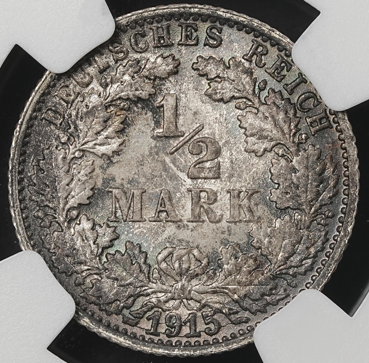 修遠堂世界钱币第五十二期 全场包邮 NGC MS65 1915年德国1/2马克银币 F厂铭