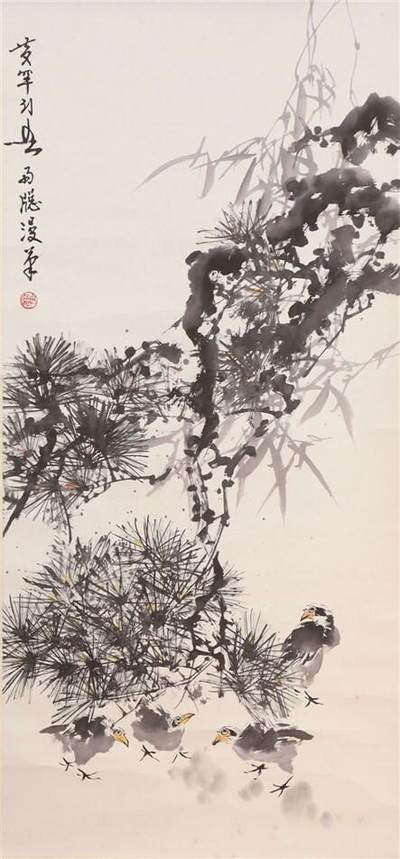 承乾2024年秋季文物艺术品拍卖会 - 周思聪 花鸟 设色纸本立轴 44*95.5cm