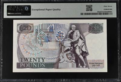 《张总收藏》181期-外币精品百拍特别场 英国D序列1988-91年20镑PMG67E冠军分无4 与上一张尾2同 Gill签名 Pick#380e